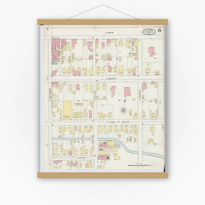 Old map wall art mockup — magnetic wood frame on white wall — Sanborn Fire Insurance Map from Xenia, Greene County, Ohio (1895), Sheet #0006