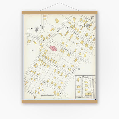 Old map wall art mockup — magnetic wood frame on white wall — Sanborn Fire Insurance Map from Melrose, Middlesex County, Massachusetts (1903), Sheet #0012