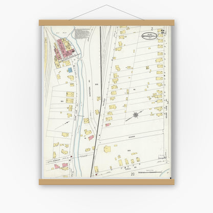 Old map wall art mockup — magnetic wood frame on white wall — Sanborn Fire Insurance Map from Mechanicville, Saratoga County, New York (1911), Sheet #0002