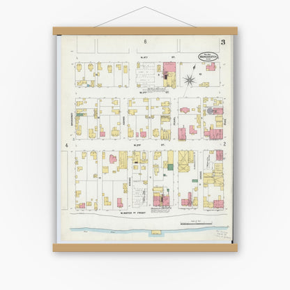 Old map wall art mockup — magnetic wood frame on white wall — Sanborn Fire Insurance Map from Manchester, Adams County, Ohio (1904), Sheet #0003