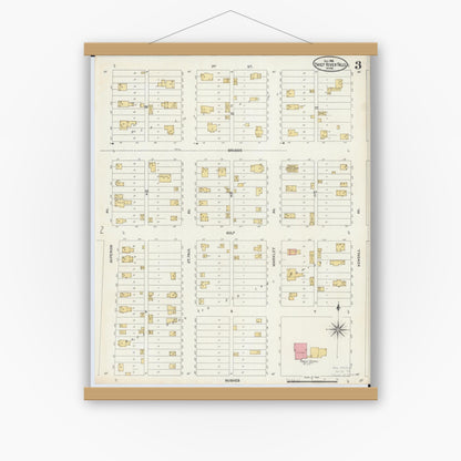 Old map wall art mockup — magnetic wood frame on white wall — Sanborn Fire Insurance Map from Thief River Falls, Pennington County, Minnesota (1906), Sheet #0003