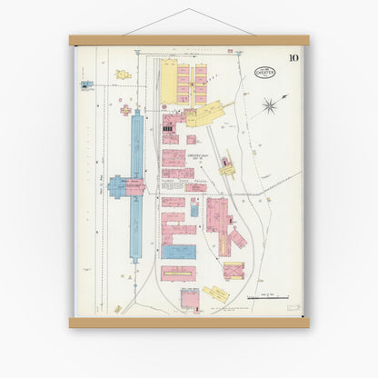 Old map wall art mockup — magnetic wood frame on white wall — Sanborn Fire Insurance Map from Chester, Randolph County, Illinois (1906), Sheet #0010