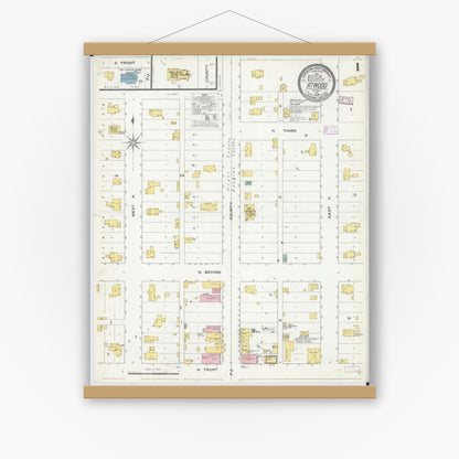 Old map wall art mockup — magnetic wood frame on white wall — Sanborn Fire Insurance Map from Atwood, Douglas And Piatt Counties, Illinois (1909) - Complete Map Set