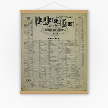 Old map wall art mockup — magnetic wood frame on white wall — Sanborn Fire Insurance Map from New Jersey Coast, New Jersey Coast, New Jersey (1905), Sheet #0001
