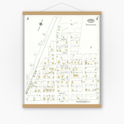 Old map wall art mockup — magnetic wood frame on white wall — Sanborn Fire Insurance Map from Conroe, Montgomery County, Texas (1923), Sheet #0004