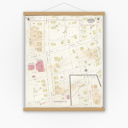Old map wall art mockup — magnetic wood frame on white wall — Sanborn Fire Insurance Map from Shelbina, Shelby County, Missouri (1943), Sheet #0008