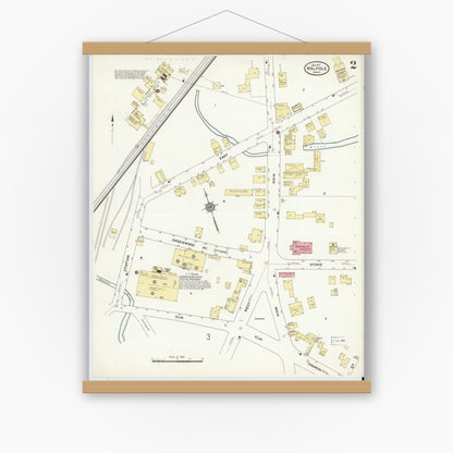 Old map wall art mockup — magnetic wood frame on white wall — Sanborn Fire Insurance Map from Walpole, Norfolk County, Massachusetts (1911), Sheet #0002