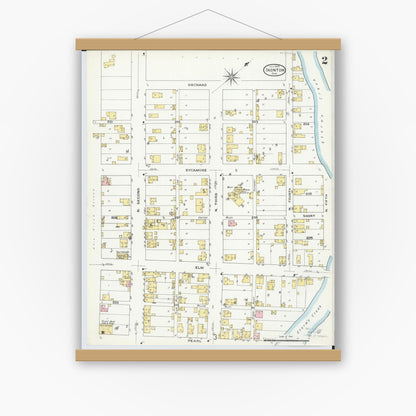 Old map wall art mockup — magnetic wood frame on white wall — Sanborn Fire Insurance Map from Ironton, Lawrence County, Ohio (1909), Sheet #0002