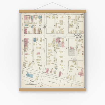 Old map wall art mockup — magnetic wood frame on white wall — Sanborn Fire Insurance Map from Red Wing, Goodhue County, Minnesota (1884), Sheet #0004