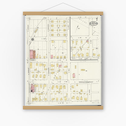 Old map wall art mockup — magnetic wood frame on white wall — Sanborn Fire Insurance Map from Beardstown, Cass County, Illinois (1919), Sheet #0007