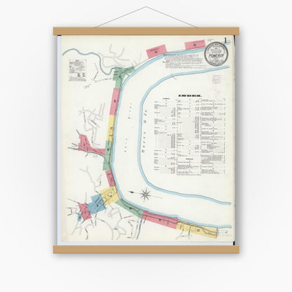 Old map wall art mockup — magnetic wood frame on white wall — Sanborn Fire Insurance Map from Pomeroy, Meigs County, Ohio (1908) - Complete Map Set