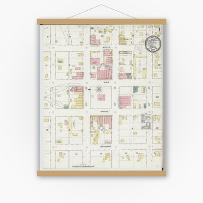 Old map wall art mockup — magnetic wood frame on white wall — Sanborn Fire Insurance Map from Milan, Sullivan County, Missouri (1893) - Complete Map Set