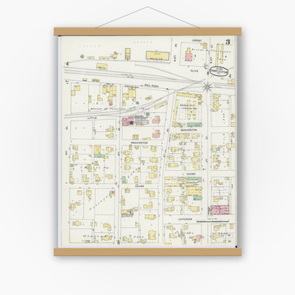 Old map wall art mockup — magnetic wood frame on white wall — Sanborn Fire Insurance Map from Charleston, Coles County, Illinois (1896), Sheet #0003