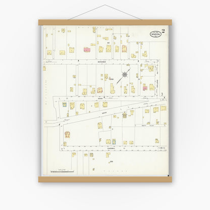 Old map wall art mockup — magnetic wood frame on white wall — Sanborn Fire Insurance Map from Marion, Smyth County, Virginia (1913), Sheet #0002