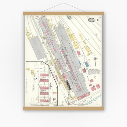 Old map wall art mockup — magnetic wood frame on white wall — Sanborn Fire Insurance Map from Natrona, Allegheny County, Pennsylvania (1921), Sheet #0011