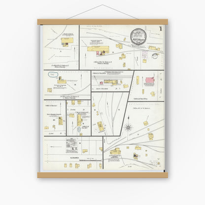 Old map wall art mockup — magnetic wood frame on white wall — Sanborn Fire Insurance Map from North Amherst, Lorain County, Ohio (1901) - Complete Map Set