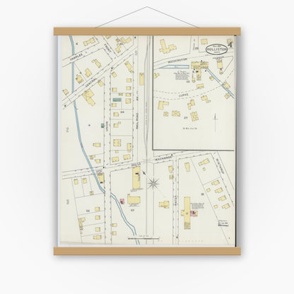 Old map wall art mockup — magnetic wood frame on white wall — Sanborn Fire Insurance Map from Holliston, Middlesex County, Massachusetts (1894), Sheet #0004