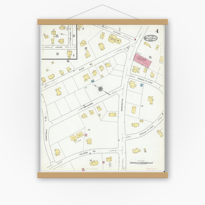 Old map wall art mockup — magnetic wood frame on white wall — Sanborn Fire Insurance Map from Wellesley, Norfolk County, Massachusetts (1919), Sheet #0004