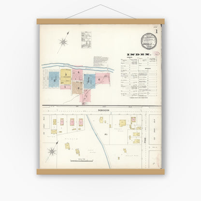 Old map wall art mockup — magnetic wood frame on white wall — Sanborn Fire Insurance Map from Oroville, Butte County, California (1890) - Complete Map Set