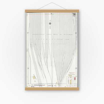 Old map wall art mockup — magnetic wood frame on white wall — Sanborn Fire Insurance Map from Chicago, Cook County, Illinois (1920), Sheet #0038