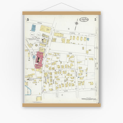 Old map wall art mockup — magnetic wood frame on white wall — Sanborn Fire Insurance Map from Saint Augustine, Saint John's County, Florida (1924), Sheet #0005