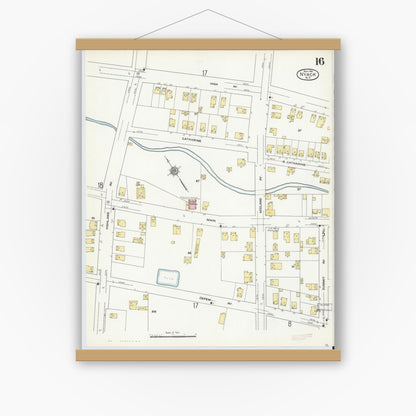 Old map wall art mockup — magnetic wood frame on white wall — Sanborn Fire Insurance Map from Nyack, Rockland County, New York. (1910), Sheet #0016