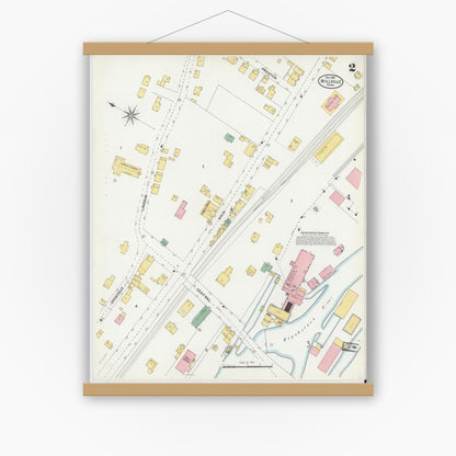 Old map wall art mockup — magnetic wood frame on white wall — Sanborn Fire Insurance Map from Millville, Worcester County, Massachusetts (1903), Sheet #0002
