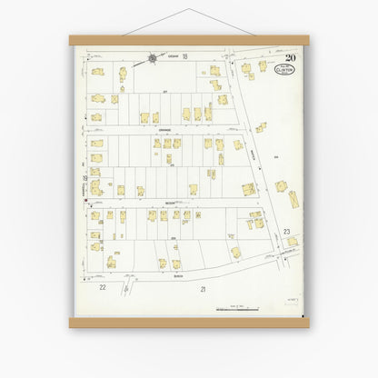 Old map wall art mockup — magnetic wood frame on white wall — Sanborn Fire Insurance Map from Clinton, Worcester County, Massachusetts (1911), Sheet #0020