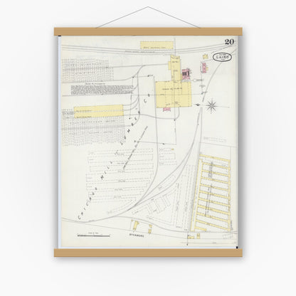 Old map wall art mockup — magnetic wood frame on white wall — Sanborn Fire Insurance Map from Cairo, Alexander County, Illinois (1896), Sheet #0020