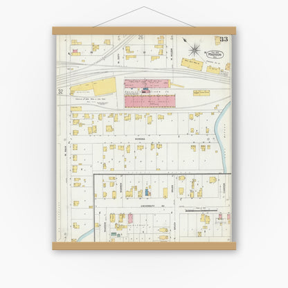 Old map wall art mockup — magnetic wood frame on white wall — Sanborn Fire Insurance Map from Madison, Dane County, Wisconsin (1902), Sheet #0033