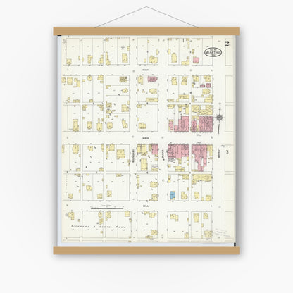 Old map wall art mockup — magnetic wood frame on white wall — Sanborn Fire Insurance Map from McArthur, Vinton County, Ohio (1911), Sheet #0002