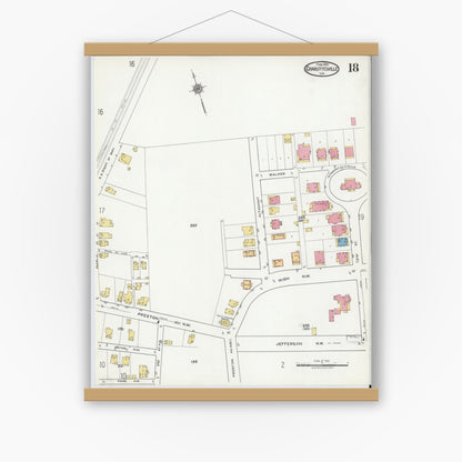 Old map wall art mockup — magnetic wood frame on white wall — Sanborn Fire Insurance Map from Charlottesville, Independent Cities, Virginia (1920), Sheet #0018