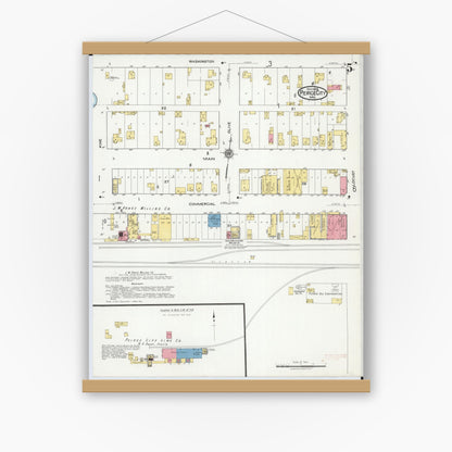 Old map wall art mockup — magnetic wood frame on white wall — Sanborn Fire Insurance Map from Pierce City, Lawrence County, Missouri (1918), Sheet #0005