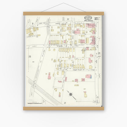 Old map wall art mockup — magnetic wood frame on white wall — Sanborn Fire Insurance Map from Braddock, Allegheny County, Pennsylvania (1914), Sheet #0027