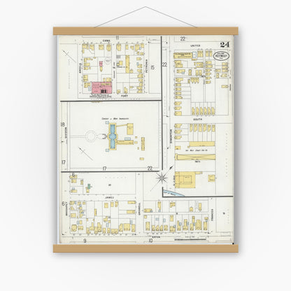 Old map wall art mockup — magnetic wood frame on white wall — Sanborn Fire Insurance Map from Key West, Monroe County, Florida (1899), Sheet #0024