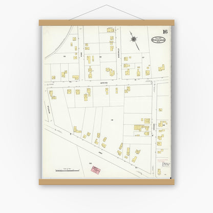 Old map wall art mockup — magnetic wood frame on white wall — Sanborn Fire Insurance Map from Winchendon, Worcester County, Massachusetts (1909), Sheet #0016