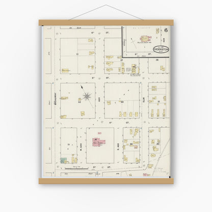 Old map wall art mockup — magnetic wood frame on white wall — Sanborn Fire Insurance Map from Crookston, Polk County, Minnesota (1890), Sheet #0006