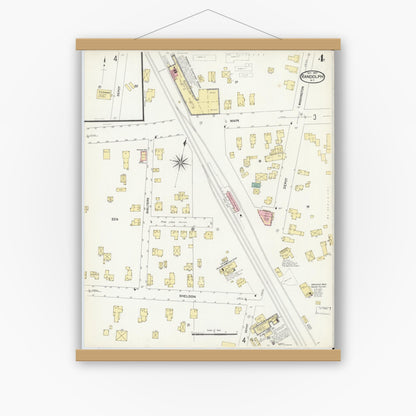 Old map wall art mockup — magnetic wood frame on white wall — Sanborn Fire Insurance Map from Randolph, Cattaraugus County, New York (1907), Sheet #0004