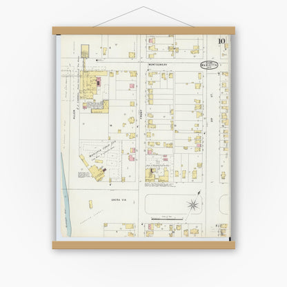 Old map wall art mockup — magnetic wood frame on white wall — Sanborn Fire Insurance Map from Marietta, Washington County, Ohio (1896), Sheet #0010