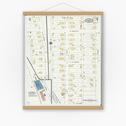 Old map wall art mockup — magnetic wood frame on white wall — Sanborn Fire Insurance Map from Loudonville, Ashland County, Ohio (1924), Sheet #0005