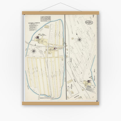 Old map wall art mockup — magnetic wood frame on white wall — Sanborn Fire Insurance Map from Wausau, Marathon County, Wisconsin (1884), Sheet #0007