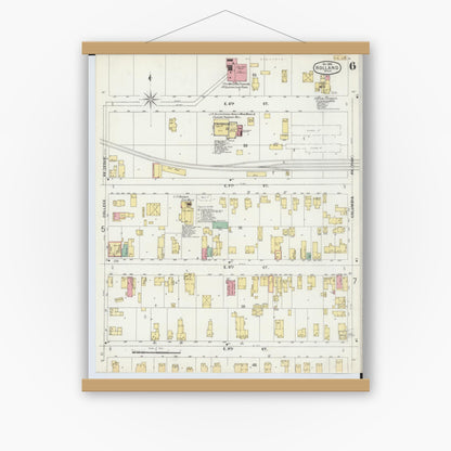 Old map wall art mockup — magnetic wood frame on white wall — Sanborn Fire Insurance Map from Holland, Ottawa County, Michigan (1896), Sheet #0006