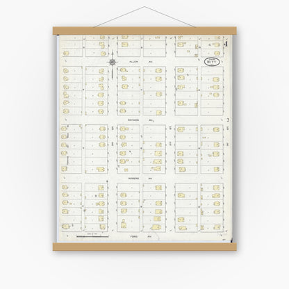 Old map wall art mockup — magnetic wood frame on white wall — Sanborn Fire Insurance Map from Witt, Montgomery County, Illinois (1914), Sheet #0004