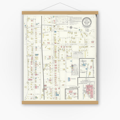 Old map wall art mockup — magnetic wood frame on white wall — Sanborn Fire Insurance Map from Hellam, York County, Pennsylvania (1939), Sheet #0001