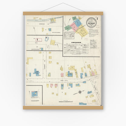 Old map wall art mockup — magnetic wood frame on white wall — Sanborn Fire Insurance Map from Hatboro, Montgomery County, Pennsylvania (1915), Sheet #0001