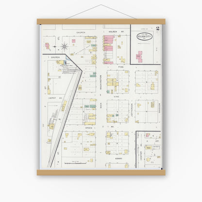 Old map wall art mockup — magnetic wood frame on white wall — Sanborn Fire Insurance Map from Golden City, Barton County, Missouri (1894), Sheet #0002