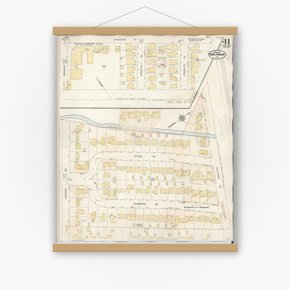 Old map wall art mockup — magnetic wood frame on white wall — Sanborn Fire Insurance Map from Burlingame, San Mateo County, California (1949), Sheet #0041