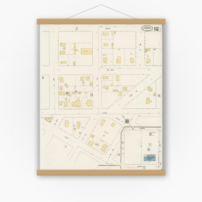 Old map wall art mockup — magnetic wood frame on white wall — Sanborn Fire Insurance Map from Livermore, Alameda County, California (1917), Sheet #0012