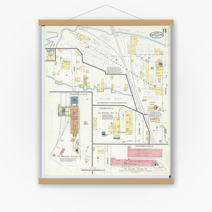 Old map wall art mockup — magnetic wood frame on white wall — Sanborn Fire Insurance Map from Port Clinton, Ottawa County, Ohio (1910), Sheet #0011