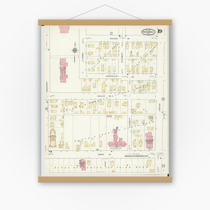 Old map wall art mockup — magnetic wood frame on white wall — Sanborn Fire Insurance Map from Menominee, Menominee County, Michigan (1913), Sheet #0019